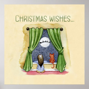 Vintage-Poster met kerstwens Poster