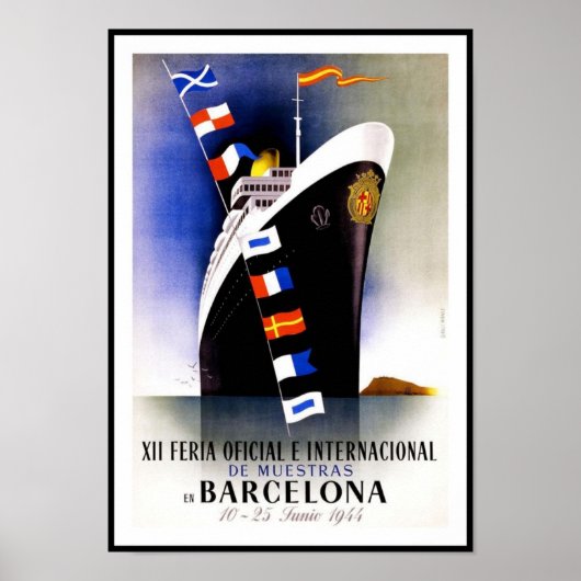 Vintage Poster Print Barcelona Spain Ship (Voorkant)