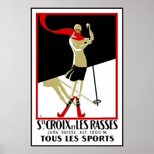 Vintage Poster Print Ste Croix Skiing (Voorkant)