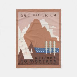 Vintage Poster Promoting reizen naar Montana. 2 Fleece Deken