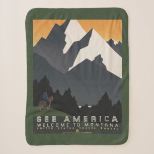 Vintage Poster Promoting reizen naar Montana. Sherpa Deken