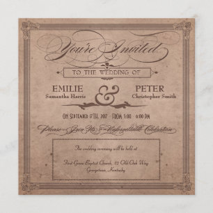 Vintage Poster Rustic Cocoa Wedding & Reception Kaart