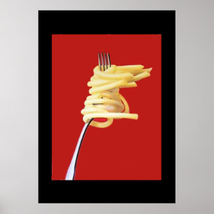 Vintage Poster Spaghetti en Vork Rood