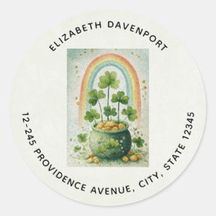 Vintage Pot met Goud en Regenboog Adres Ronde Sticker