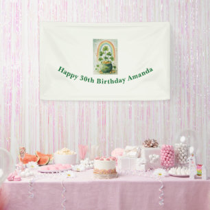 Vintage Pot met Goud en Regenboog Verjaardag Spandoek