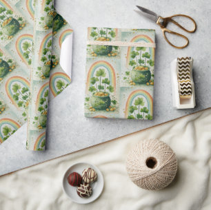 Vintage pot met goud en regenboogpatroon cadeaupapier