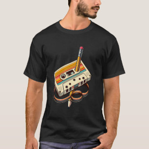 Vintage Potlood Terugspoelen Cassetteband Nostalgi T-shirt