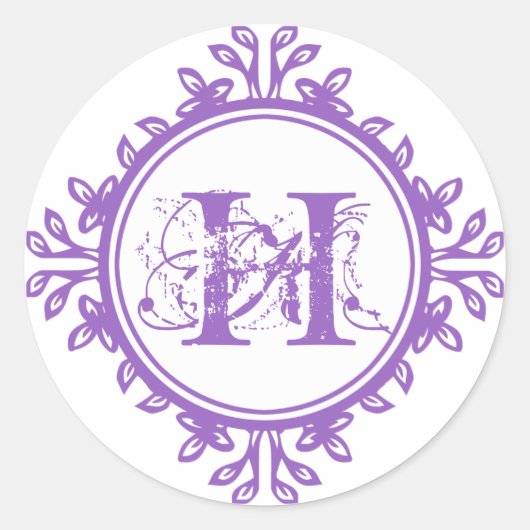 Vintage pourpre monogramme étiquette mariage faveu (Devant)