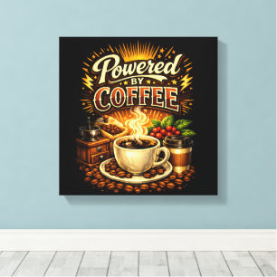 Vintage Powered by Coffee – Retro Koffieliefhebber Canvas Afdruk