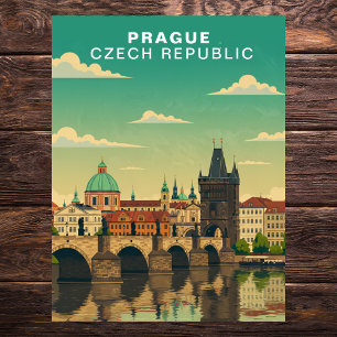 Vintage Praag Tsjechië Europese Reis Briefkaart