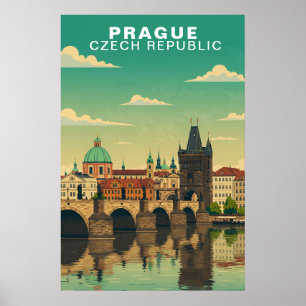Vintage Praag Tsjechië Europese Reis Poster