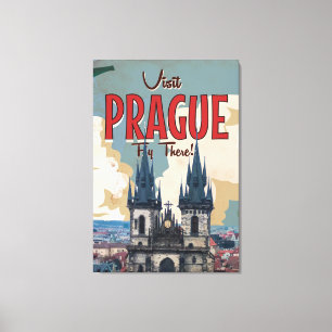 Vintage Praag, Tsjechische Republiek Reisposter Canvas Afdruk