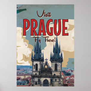 Vintage Praag, Tsjechische Republiek Reisposter Poster