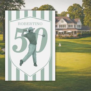 Vintage Preppy Golfer Groen Wit 50e Verjaardag Kaart