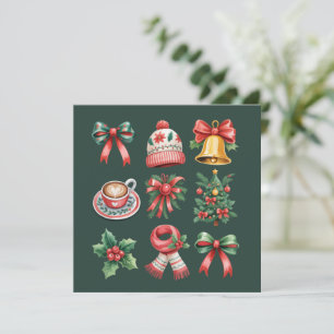 Vintage Preppy Kerst Vakantie Coquette Strik Kerst Feestdagenkaart