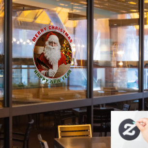Vintage Prettig Kerstfeest Nieuwjaar Kerstman Raamsticker