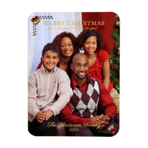 Vintage Prettig Kerstmis Familie Foto Groet Magneet