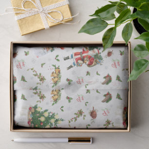 Vintage Prettig Kerstmis Kerstman Tissuepapier