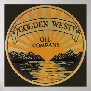 Vintage productlabel kunst, Golden West Oil Compan Poster
