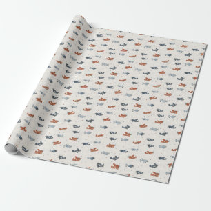 Vintage propeller vliegtuigpatroon marineblauw cadeaupapier