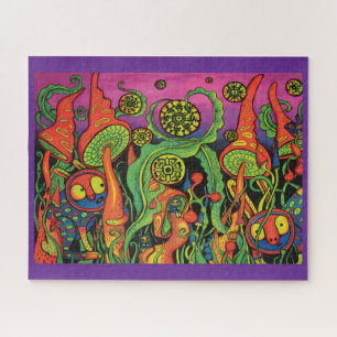 Vintage psychedelische paddestoelposter puzzel 60s
