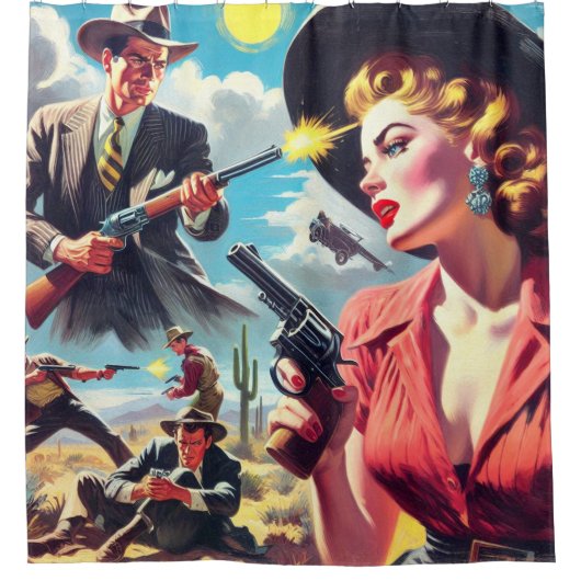 Vintage Pulp Western Illustration Douchegordijn (Voorkant)