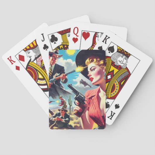 Vintage Pulp Western Illustration Pokerkaarten (Achterkant)