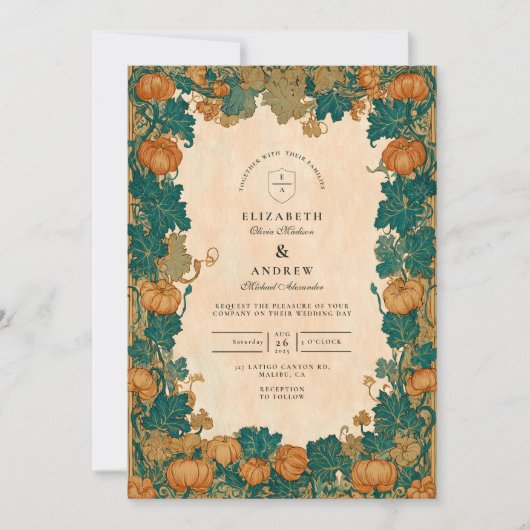 Vintage Pumpkin Harvest Wedding Kaart (Voorkant)