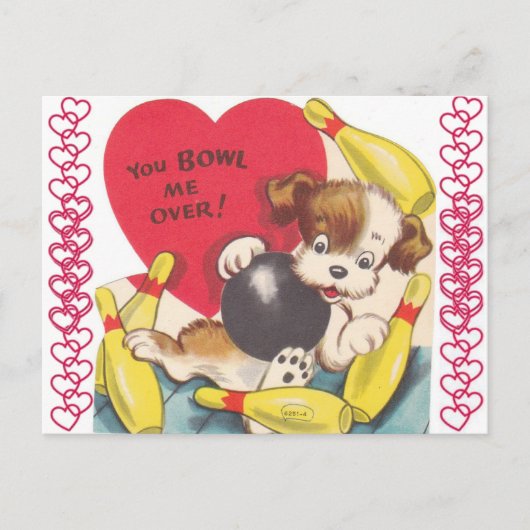 Vintage Puppy Dog Bowling Valentijn Briefkaart (Voorkant)