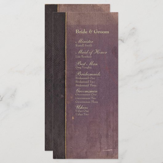 Vintage Purple Book Wedding Programme (Devant / Derrière)