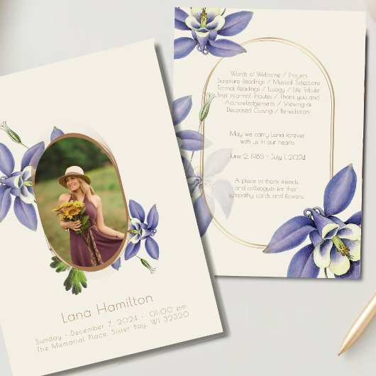 Vintage Purple Floral Photo Funeral Programme