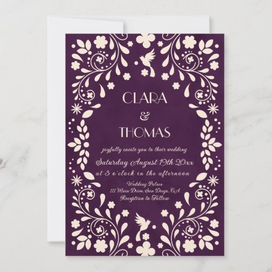 Vintage Purple Mexican Wedding Invitation (Devant)