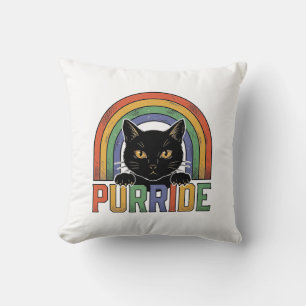 Vintage Purride Zwarte Kat Regenboog Shirt Ontwerp Kussen