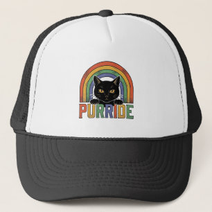 Vintage Purride Zwarte Kat Regenboog Shirt Ontwerp Trucker Pet