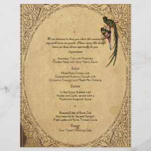 Vintage Quetzal Bird Elegant Wedding Menu