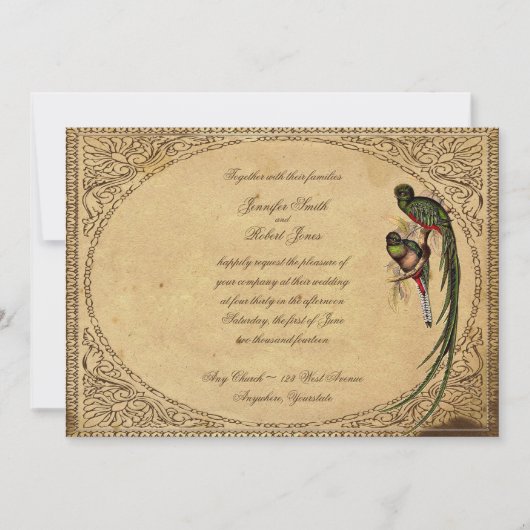 Vintage Quetzal Oiseau Élégant Mariage Invitation (Devant)
