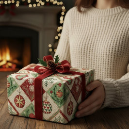 Vintage Quilted Christmas Pattern Cadeaupapier