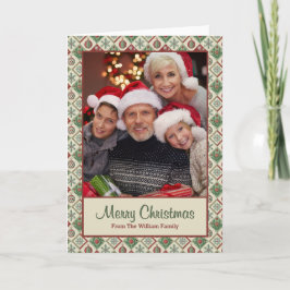 Vintage Quilted Christmas Pattern Custom Photo Kaart