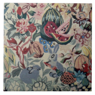 Vintage rabbijn boor Veggie Flower Rug 6" tegel Tegeltje