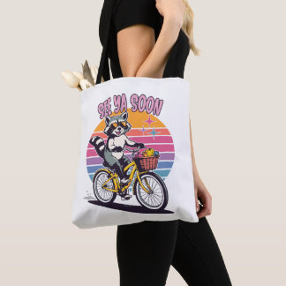 Vintage Raccoon Biking See Ya Soon Retro Sunset  Draagtas
