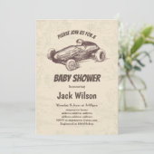 vintage, raceauto-baby shower kaart (Staand voorkant)