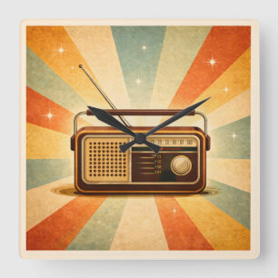 Vintage Radio Retro Sunburst Wandklok Vierkante Klok