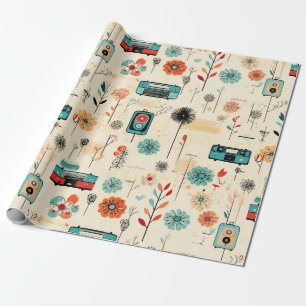 Vintage Radio Wildflower Crème Botanisch Cadeaupapier
