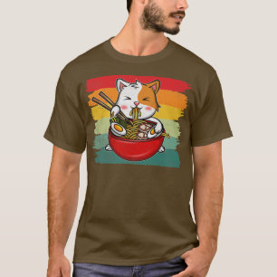 Vintage Ramen Cat Anime Bowl Kawaii Neko Japans  T-shirt