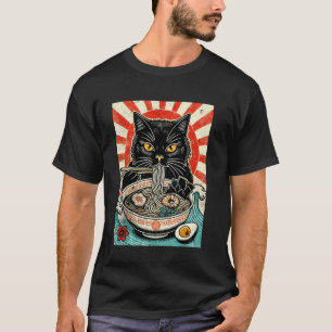 Vintage Ramen Kat Eet Noedels Japans Eten Gra T-shirt