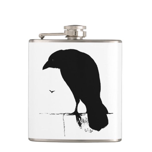 Vintage Raven Silhouette Retro Gothic Ravens Crow Heupfles (Voorkant)