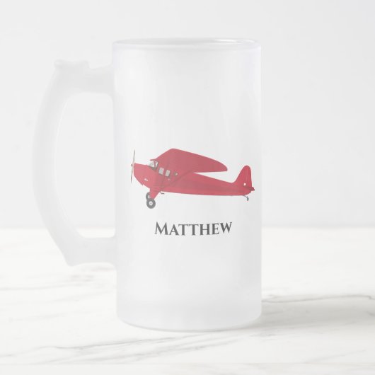 Vintage Red Airplane Frosted Glass Mug (Gauche)