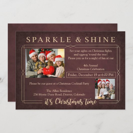 Vintage Red Chalkboard Christmas Party Invitation (Devant / Derrière)