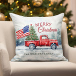 Vintage Red Christmas Truck Arbre de Noël<br><div class="desc">Camion de Noël rouge vintage avec un sapin de Noël et une carte de Noël drapeau américain est un moyen festif de montrer votre amour pour l'Amérique et envoyer des voeux de vacances à vos amis et votre famille.</div>
