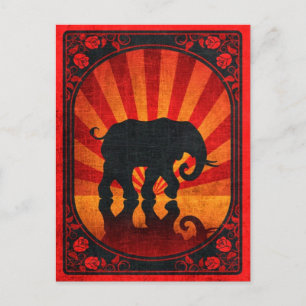 Vintage Red Elephant Silhouette Poster Briefkaart